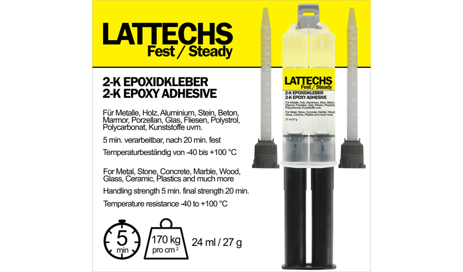 Lattechs Fest 2-K-Epoxidkleber 27g Doppelspritze Transparent 5 Minuten